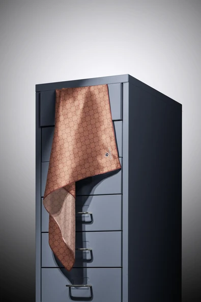 %100 Twill İpek Monogram Desenli Taba Renkli 90x90 Eşarp Dikim Şekli : El Dikişi - Resim 3