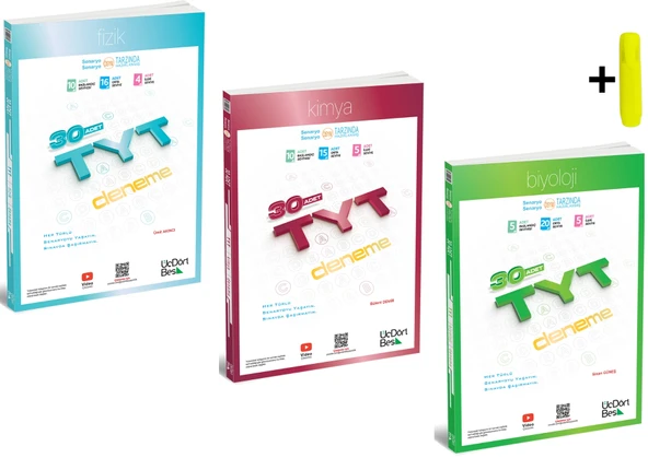 Üç Dört Beş TYT Fizik Kimya Biyoloji 30 Deneme Yeni ürün görseli