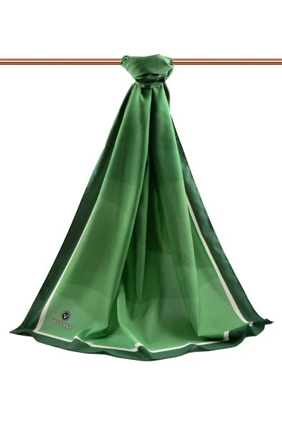 LÜKS MEDİNE İPEĞİ GEOMETRİ DESENLİ ZÜMRÜT YEŞİLİ RENKLİ 75X195 KIRIŞMAZ ŞAL MOSS KREP DİKİŞ TİPİ İTALYAN DİKİŞLİ - Resim 2