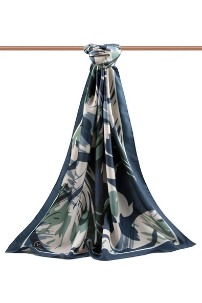 LÜKS MEDİNE İPEĞİ GEOMETRİK DESENLİ İNDİGO RENKLİ 75X195 KIRIŞMAZ ŞAL MOSS KREP DİKİŞ TİPİ İTALYAN DİKİŞLİ - Resim 2