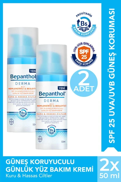 Bepanthol Derma Nemlendirici & Besleyici SPF25 Günlük Yüz Bakım Kremi 50 ml 2 Adet ürün görseli 1