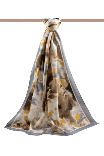 LÜKS MEDİNE İPEĞİ ÇİÇEK DESENLİ GRİ RENKLİ 75X195 KIRIŞMAZ ŞAL MOSS KREP DİKİŞ TİPİ İTALYAN DİKİŞLİ - Resim 2