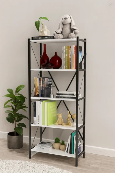 Çok Amaçlı 5 Raflı Metal Kitaplık - Resim 3