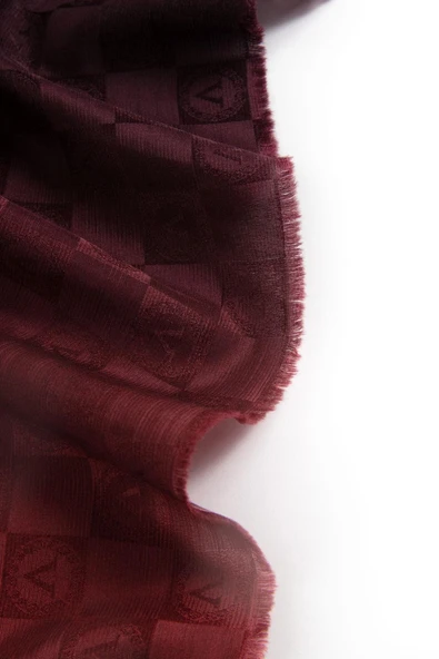 Vissona %57 İPEK %43 PAMUK Degrade Desenli Bordo - Siyah Renkli Şal -  70x190 Dikiş Tipi İtalyan Dikişli - Resim 2