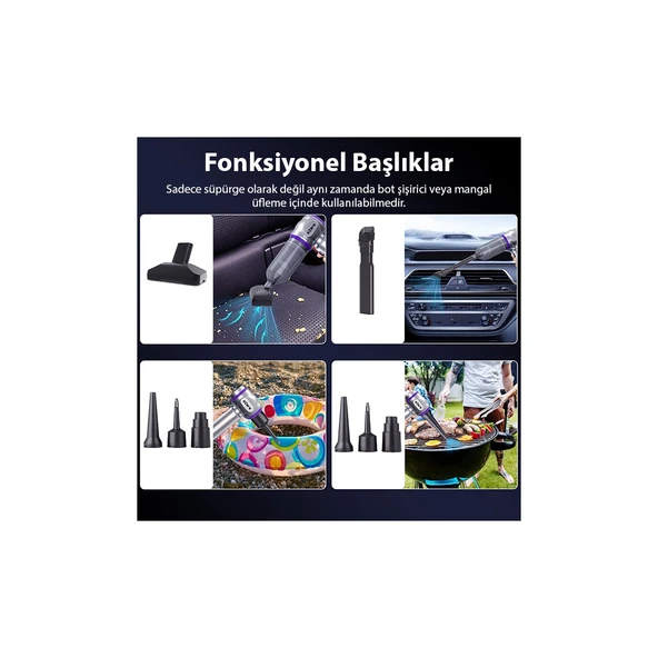 Ezere 17000PA Güçlü Portatif Tasinabilir Vakumlu Kablosuz Üflemeli Mini Araç İçi El Süpürgesi - Resim 3