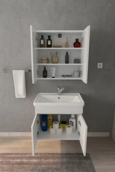 Tokyo Seramik Lavabolu Modern Aynalı Banyo Dolabı MDF - Resim 5