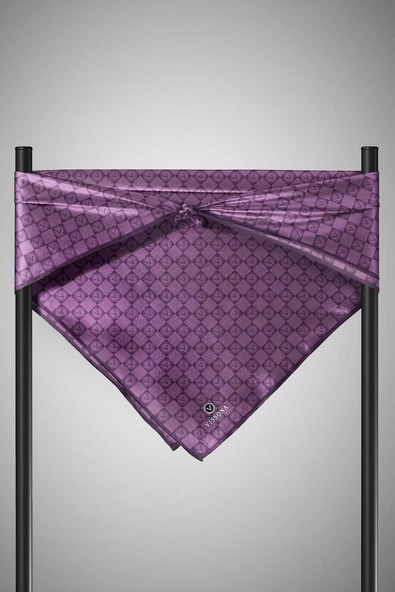 %100 Twill İpek Monogram Desenli Sirke Renkli 90x90 Eşarp Dikim Şekli : El Dikişi - Resim 3