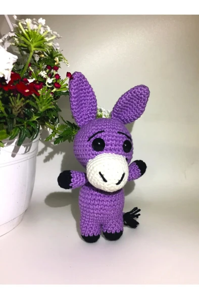 Amigurumi Renkli Miniklerden Sevimli Eşek Sağlıklı Oyuncak El Örgüsü - Resim 2