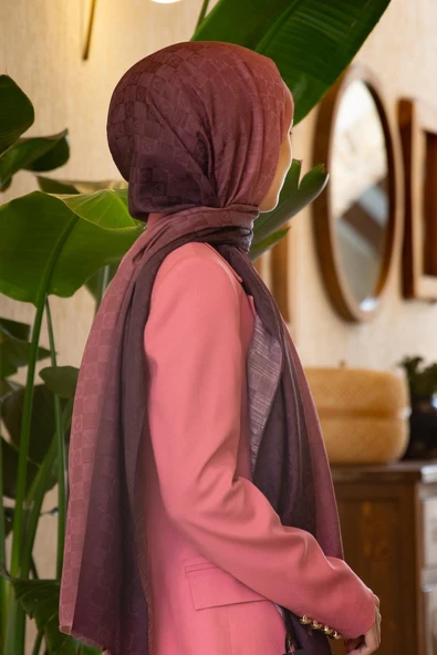 Vissona %57 İPEK %43 PAMUK Degrade Desenli Gül Kurusu Renkli Şal -  70x190 Dikiş Tipi İtalyan Dikişli ürün görseli 1