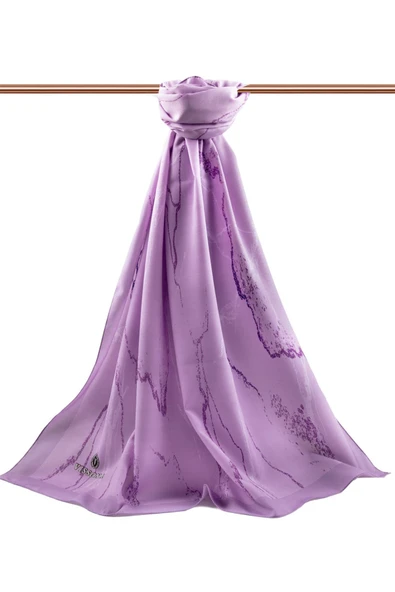 LÜKS MEDİNE İPEĞİ MERMER DESENLİ LİLA RENKLİ 75X195 KIRIŞMAZ ŞAL MOSS KREP DİKİŞ TİPİ İTALYAN DİKİŞLİ - Resim 2