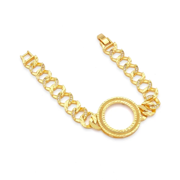 Altın Kaplama İmitasyon Zirkon Taşlı  Desenli Yarım Çerçeveli Zincir Bileklik BLK-1204 - Resim 2