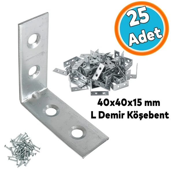 Metal Köşebent 40x40x15 mm Kalın L Demiri Gönye Mobilya Duvar Sabitleme Bağlantı Aparatı (25 ADET) ürün görseli