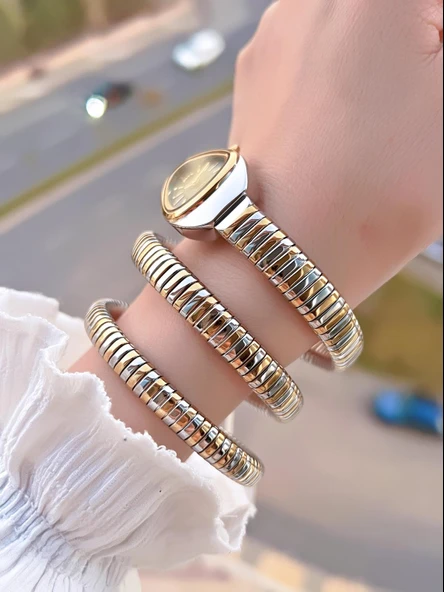 Ferrucci Yılan Dolamalı Çelik Kordon 2 Yıl Garantili 3 Atm Suya Dayanıklı Kadın Kol Saati C.03442.4 - Resim 3