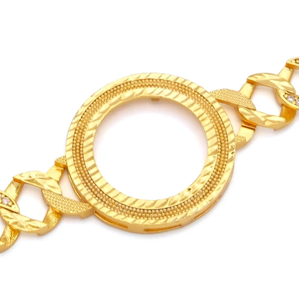 Altın Kaplama İmitasyon Zirkon Taşlı  Desenli Yarım Çerçeveli Zincir Bileklik BLK-1204 - Resim 3