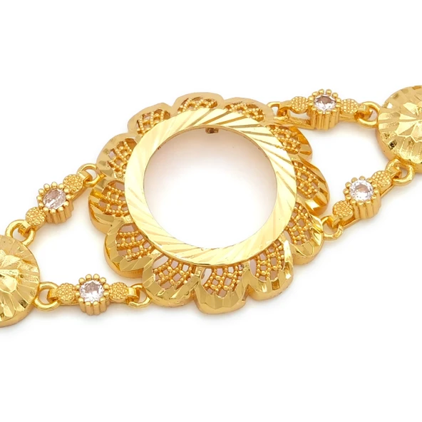 Altın Kaplama İmitasyon Çiçek Desenli Çeyrek Çerçeveli Çerçeve Bileklik BLK-1200 - Resim 2