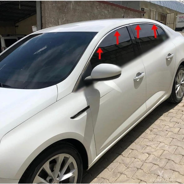 Renault Megane 4 Uyumlu Sedan Paslanmaz Çelik Krom Cam Üst Çıtası 2016-2025 6 Parça - Resim 4