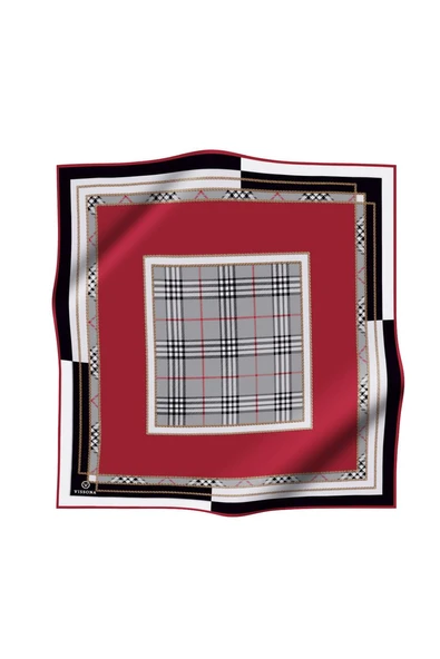 % 57 İPEK % 43 VİSKON Twill İpek Ekose Desenli Bordo Renkli 90x90 Eşarp Dikim Şekli : El Dikişi - Resim 2