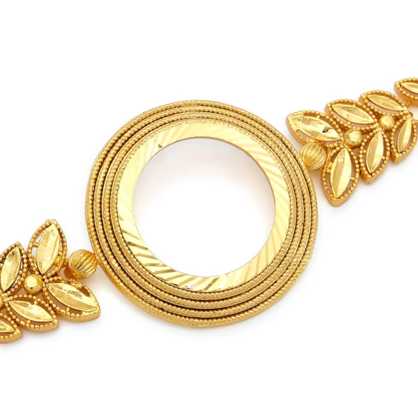 Altın Kaplama İmitasyon Çiçek Desenli  Yarım Çerçeveli Bileklik  BLK-1198 - Resim 3