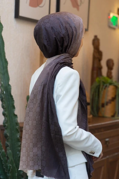 Vissona %57 İPEK %43 PAMUK Degrade Desenli Taş Renkli Şal -  70x190 Dikiş Tipi İtalyan Dikişli ürün görseli