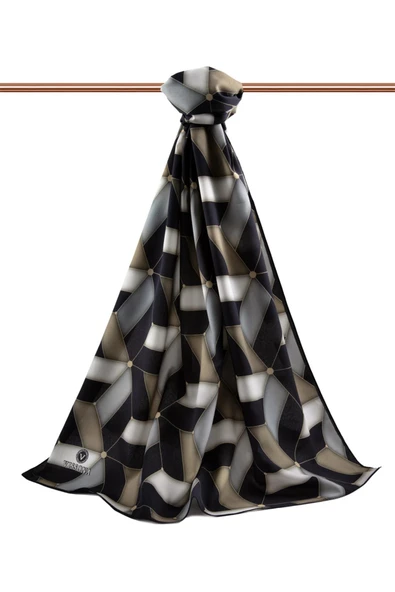 LÜKS MEDİNE İPEĞİ GEOMETRİK DESENLİ VİZON RENKLİ 75X195 KIRIŞMAZ ŞAL MOSS KREP DİKİŞ TİPİ İTALYAN DİKİŞLİ - Resim 2