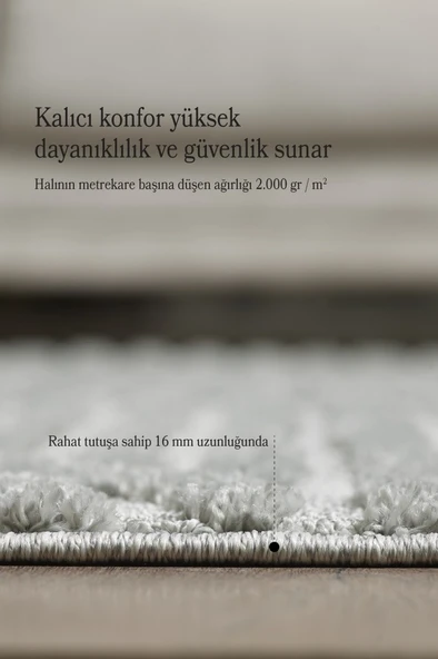 Yumuşak Peluş Tüylü İskandinav desenli Kabarık Bukleli Gri Renkli Halı - Resim 4