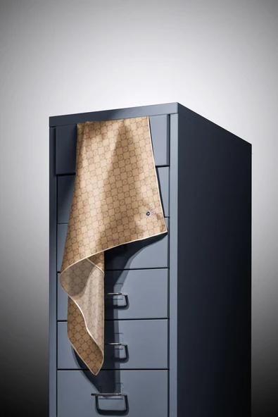 %100 Twill İpek Monogram Desenli Bej Renkli 90x90 Eşarp Dikim Şekli : El Dikişi - Resim 2