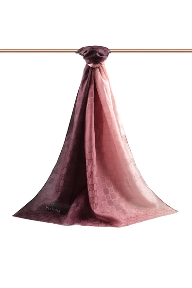 Vissona %57 İPEK %43 PAMUK Degrade Desenli Bakır Renkli Şal -  70x190 Dikiş Tipi İtalyan Dikişli - Resim 2