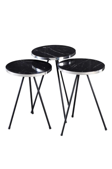 Orta Sehpa Elips Siyah Metal Ayak Gümüş Bendir - Resim 6