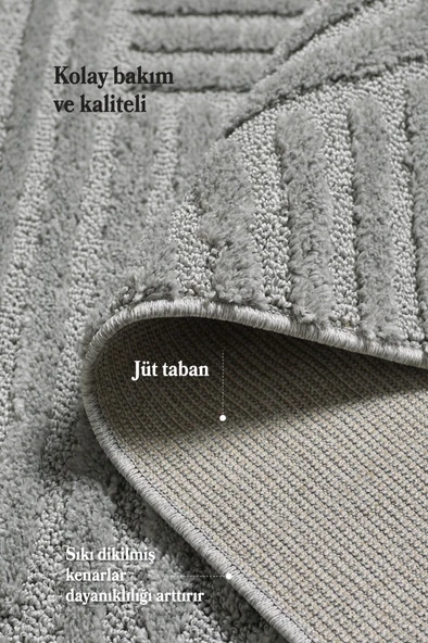 Yumuşak Peluş Tüylü İskandinav desenli Kabarık Bukleli Gri Renkli Halı - Resim 3