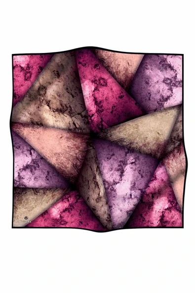 % 57 İPEK % 43 VİSKON Twill İpek Dokulu Ve Geometrik Desenli Mürdüm - Vizon Renkli 90x90 Eşarp Dikim Şekli : El Dikişi - Resim 2