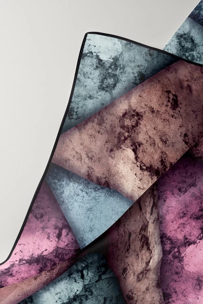 %100 Twill İpek Dokulu Ve Geometrik Desenli Mint Yeşili - Lila Renkli 90x90 Eşarp Dikim Şekli : El Dikişi - Resim 4