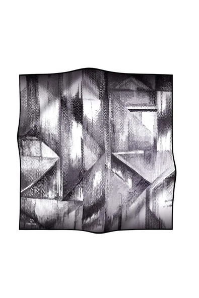 %100 Twill İpek Efektli ve Geometrik Desenli Siyah - Beyaz Renkli 90x90 Eşarp Dikim Şekli : El Dikişi - Resim 2