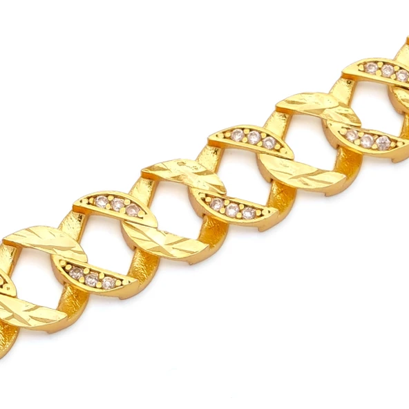 Altın Kaplama İmitasyon Zirkon Taşlı  Desenli Yarım Çerçeveli Zincir Bileklik BLK-1204 - Resim 4