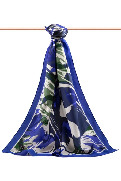 LÜKS MEDİNE İPEĞİ GEOMETRİK DESENLİ SAKS RENKLİ 75X195 KIRIŞMAZ ŞAL MOSS KREP DİKİŞ TİPİ İTALYAN DİKİŞLİ - Resim 2