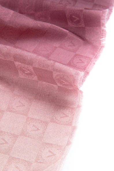 Vissona %57 İPEK %43 PAMUK Degrade Desenli Gül Kurusu Renkli Şal -  70x190 Dikiş Tipi İtalyan Dikişli - Resim 4