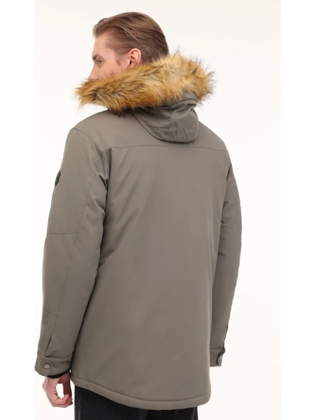 LUMBERJACK COLDIN 2 HAKİ kürklü kapşonlu casual spor kısa kaban - Resim 4