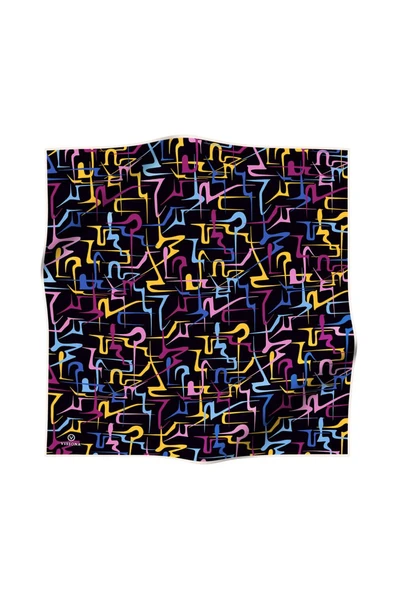 % 57 İPEK % 43 VİSKON Twill İpek Soyut Geometrik Desenli Sarı - Pembe Renkli 90x90 Eşarp Dikim Şekli : El Dikişi - Resim 2