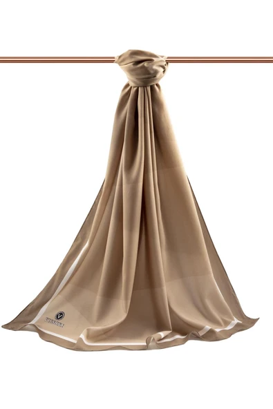 LÜKS MEDİNE İPEĞİ GEOMETRİ DESENLİ BEJ RENKLİ 75X195 KIRIŞMAZ ŞAL MOSS KREP DİKİŞ TİPİ İTALYAN DİKİŞLİ - Resim 2