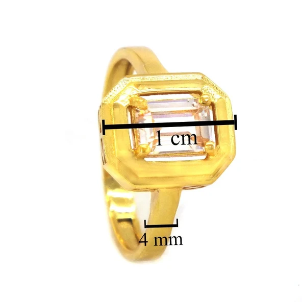 Altın Kaplama Zirkon Taşlı Baget Yüzük YZK-454 - Resim 4