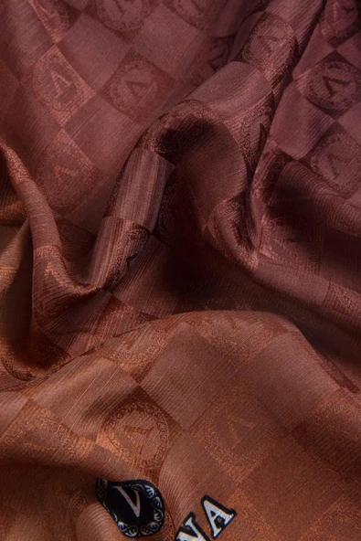 Vissona %57 İPEK %43 PAMUK Degrade Desenli Taba Renkli Şal -  70x190 Dikiş Tipi İtalyan Dikişli - Resim 4