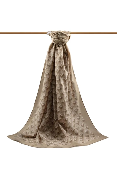 LÜKS MEDİNE İPEĞİ MİNİ MOTİF DESENLİ BEJ RENKLİ 75X195 KIRIŞMAZ ŞAL MOSS KREP DİKİŞ TİPİ İTALYAN DİKİŞLİ - Resim 2