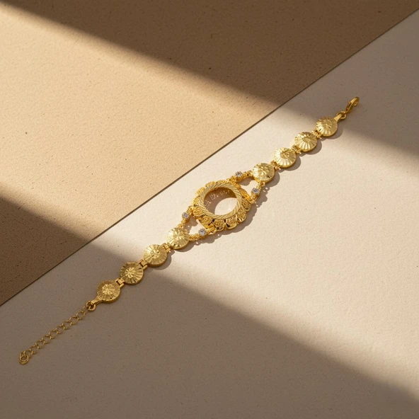 Altın Kaplama İmitasyon Çiçek Desenli Çeyrek Çerçeveli Çerçeve Bileklik BLK-1200 - Resim 4