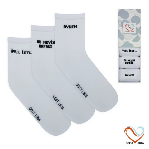 GOST LİRİA - Sloganlı Ribanalı Tenis Çorap 3 lü ürün görseli 1