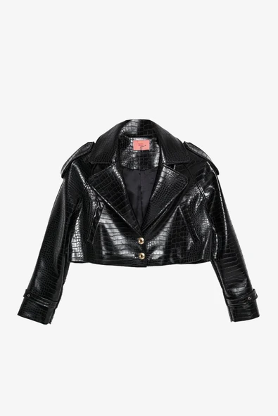 Setu Oversize Crop Deri Kadın Ceket - Resim 2