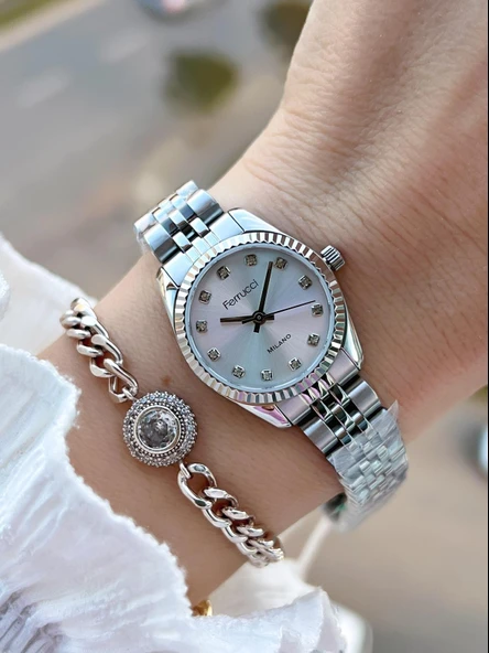 Ferrucci Küçük Vintage Kasa Çelik Kordon 2 Yıl Garantili 3 Atm Kadın Kol Saati+Bileklik FY.03630.1 ürün görseli