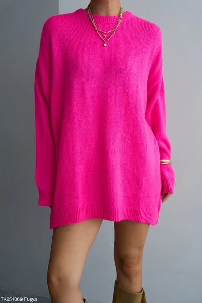 Bisiklet Yaka Tüylü Oversize Kazak - Resim 5