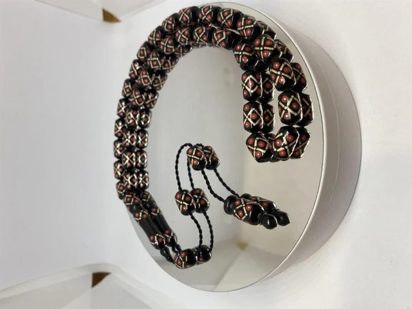 Tesbih TSBH0115BC 925 Ayar Gümüş Püsküllü Gümüş-Mercan İşlemeli Kapsül Kesim Usta El İşçilikli Erzurum Oltu Tesbih - Resim 2