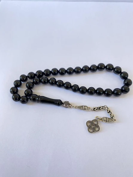 Tesbih TSBH0275HK 925 Ayar Gümüş Püsküllü Küre Kesim Erzurum Oltu Taşı Tesbih ürün görseli 1