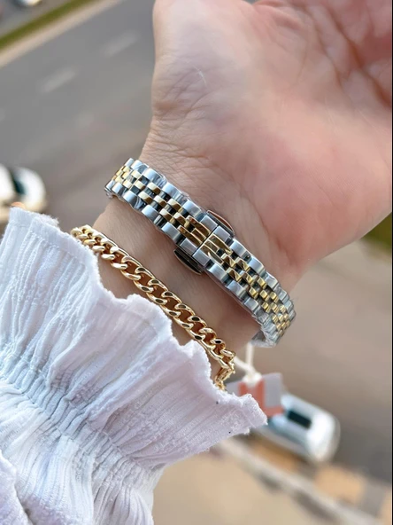 Ferrucci Küçük Vintage Kasa Çelik Kordon 2 Yıl Garantili 3 Atm Kadın Kol Saati+Bileklik FY.03630.4 - Resim 3