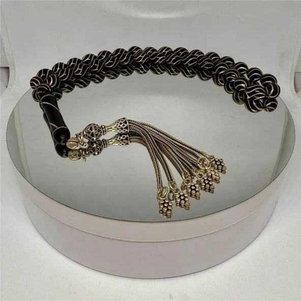 Tesbih TSBH0047AH 925 Ayar Gümüş Püsküllü Gümüş İşlemeli Çeşmi Bülbül Beyzi Kesim Usta El İşçilikli Erzurum Oltu Tesbih - Resim 2